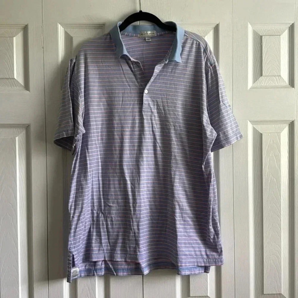 Peter Millar Blue and Pink Striped Polo Shirt size L - Picture 1 of 6